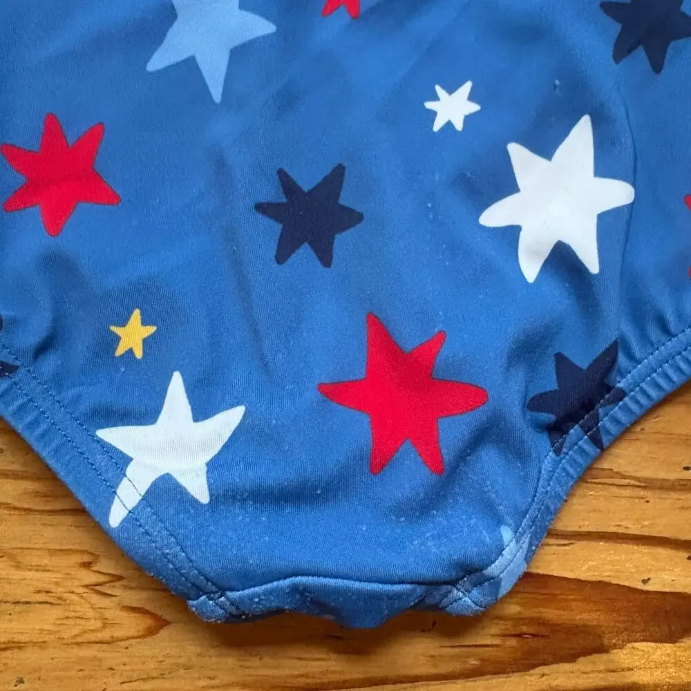 Hanna Andersson blue red star patriotic ruffle one piece swimsuit‎ SIZE 2T